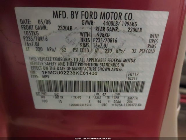 2008 FORD ESCAPE 1FMCU02Z38KE61430 Photo 8
