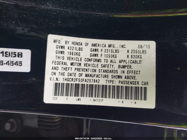 1HGCR2F50FA257942 Honda Accord Sport