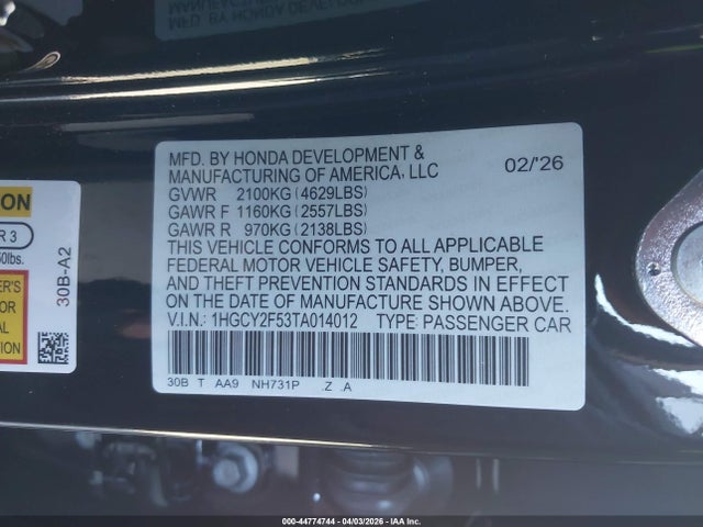 1HGCY2F53TA014012 Honda Accord Hybrid Sport