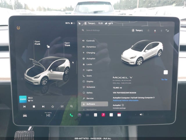 Продажа на аукционе авто 2022 Tesla Model Y Long Range Dual Motor All-wheel Drive, vin: 7SAYGDEE3NF363009, номер лота: 44774753