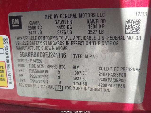 5GAKRBKD9EJ241116 Buick Enclave Leather