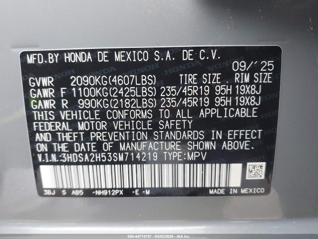 2025 Acura Adx A-spec მანქანა იყიდება აუქციონზე, vin: 3HDSA2H53SM714219, აუქციონის ნომერი: 44774757