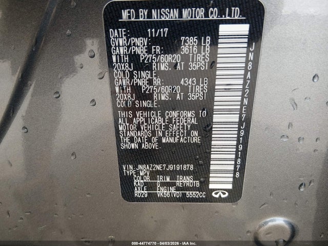 Aukcja sprzedaży 2018 Infiniti Qx80, vin: JN8AZ2NE7J9191878, numer aukcji: 44774770