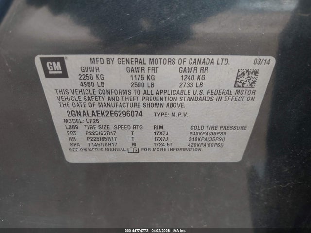 Aukcja sprzedaży 2014 Chevrolet Equinox Ls, vin: 2GNALAEK2E6296074, numer aukcji: 44774772