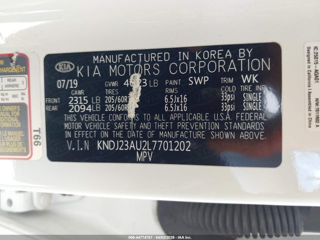 44774787 :رقم المزاد ، KNDJ23AU2L7701202 vin ، 2020 Kia Soul Lx مزاد بيع