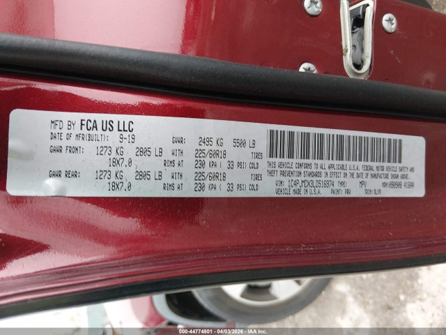 2020 Jeep Cherokee Limited 4x4 მანქანა იყიდება აუქციონზე, vin: 1C4PJMDX3LD516974, აუქციონის ნომერი: 44774801