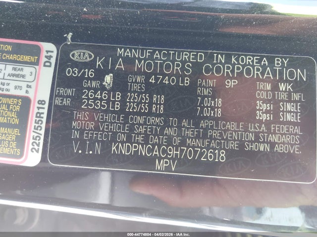 44774804 :رقم المزاد ، KNDPNCAC9H7072618 vin ، 2017 Kia Sportage Ex مزاد بيع