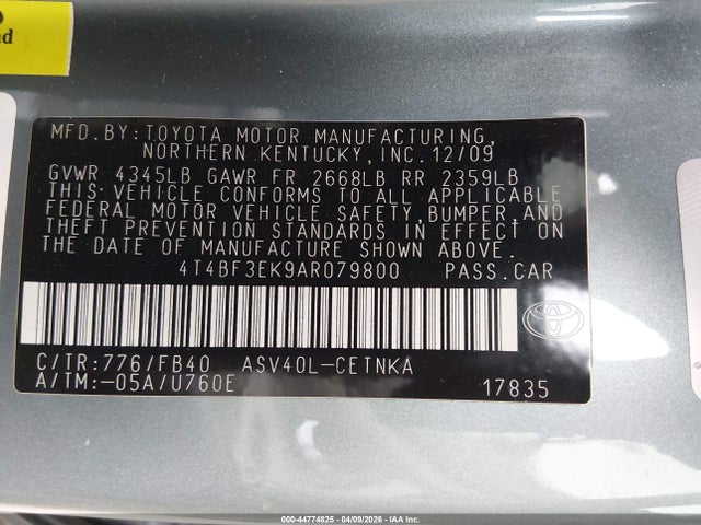 Продажа на аукционе авто 2010 Toyota Camry Le, vin: 4T4BF3EK9AR079800, номер лота: 44774825