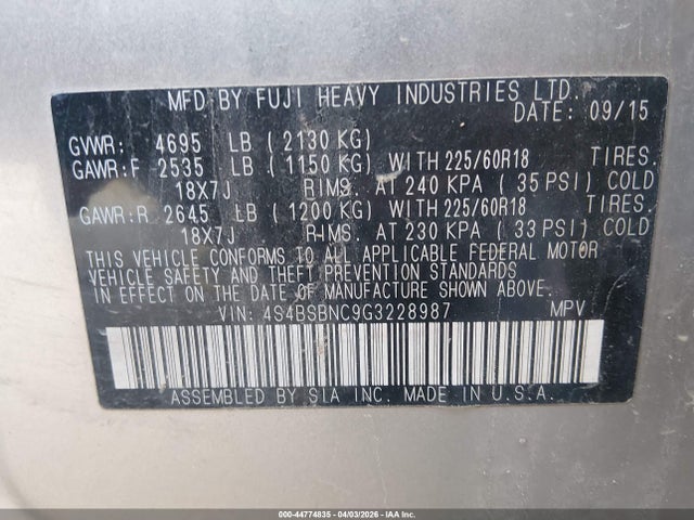 4S4BSBNC9G3228987 Subaru Outback 2.5i Limited