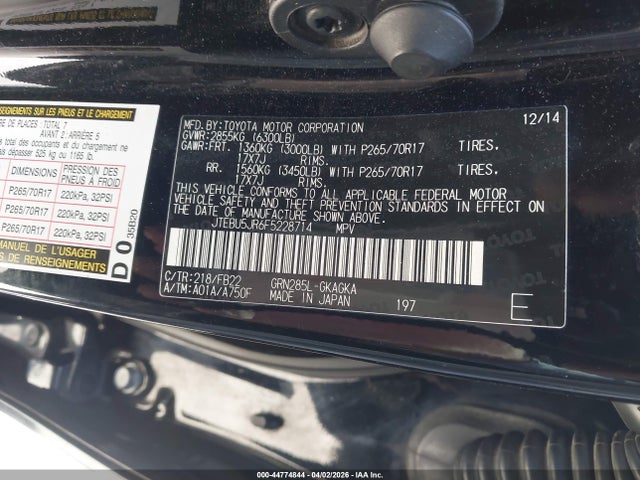 Toyota 4RUNNER SR5 2015 JTEBU5JR6F5228714 Image 9