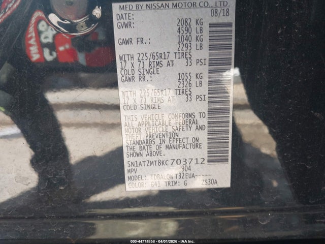 Nissan ROGUE SV 2019 5N1AT2MT8KC703712 Image 9