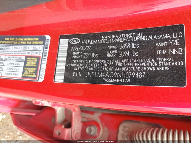 Продаж на аукціоні авто 2022 Hyundai Elantra Sel, vin: 5NPLM4AG9NH079487, номер лоту: 44774860
