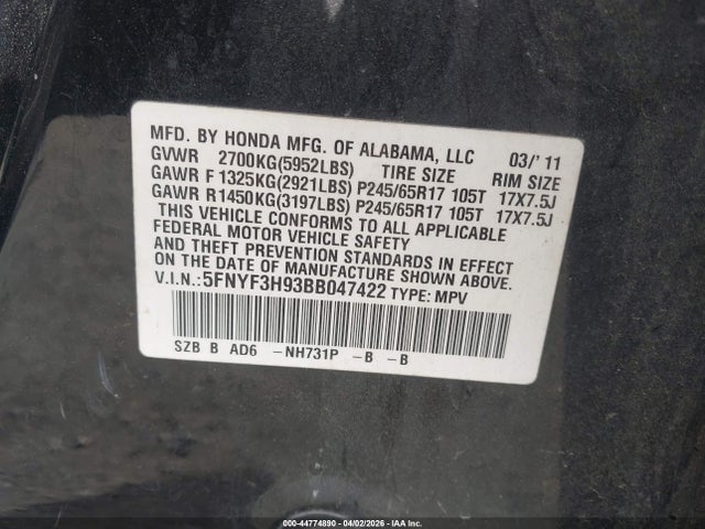 2011 HONDA PILOT 5FNYF3H93BB047422 Photo 8