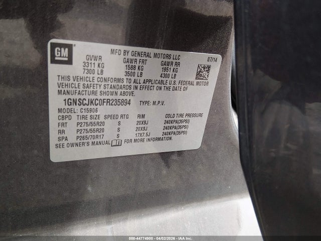 Продажа на аукционе авто 2015 Chevrolet Suburban 1500 Lt, vin: 1GNSCJKC0FR235894, номер лота: 44774900