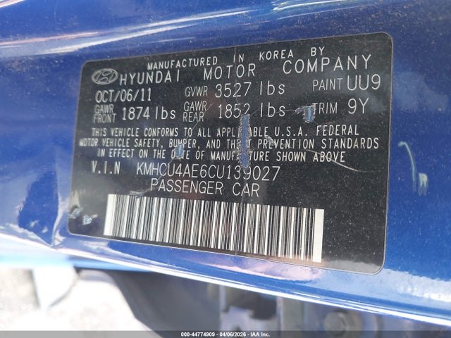 Aukcja sprzedaży 2012 Hyundai Accent Gls, vin: KMHCU4AE6CU139027, numer aukcji: 44774909
