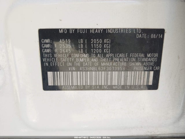 4S3BNBL62F3013958 Subaru Legacy 2.5i Limited