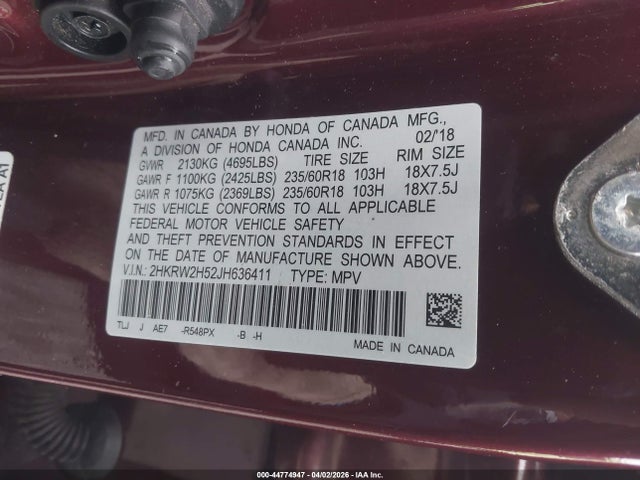 Aukcja sprzedaży 2018 Honda Cr-v Ex, vin: 2HKRW2H52JH636411, numer aukcji: 44774947