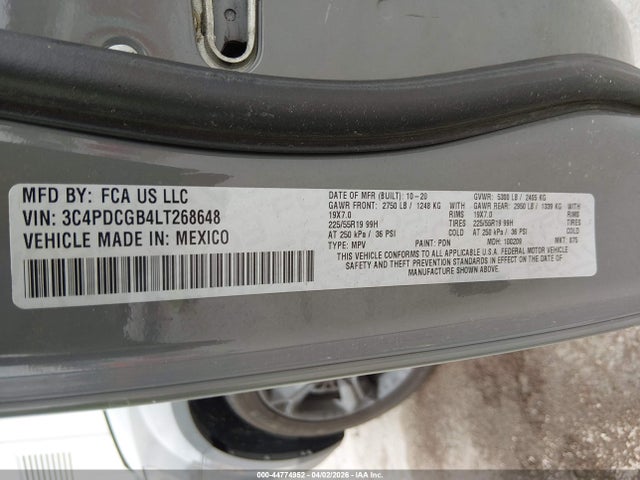 Продаж на аукціоні авто 2020 Dodge Journey Crossroad, vin: 3C4PDCGB4LT268648, номер лоту: 44774952