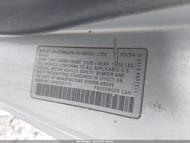 44774976 :رقم المزاد ، 9BWDH61J844030713 vin ، 2004 Volkswagen Gti Vr6 مزاد بيع