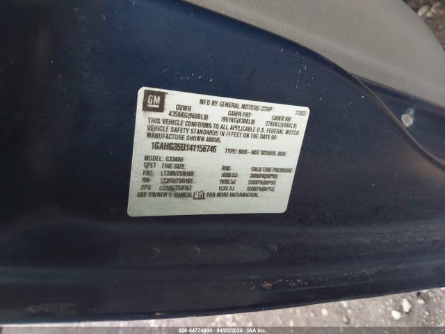 44774984 :رقم المزاد ، 1GAHG35U141156746 vin ، 2004 Chevrolet Express مزاد بيع