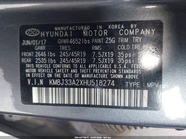 KM8J33A2XHU518274 Hyundai Tucson Sport