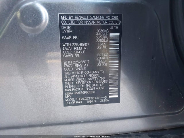 Продаж на аукціоні авто 2016 Nissan Rogue Sv, vin: KNMAT2MT5GP661231, номер лоту: 44775022