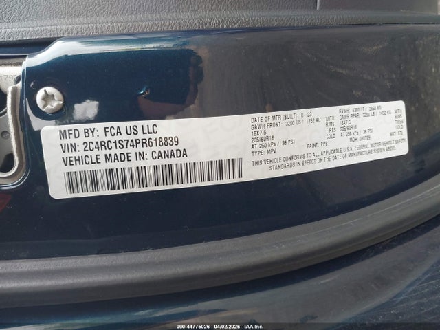 Продажа на аукционе авто 2023 Chrysler Pacifica Hybrid Limited, vin: 2C4RC1S74PR618839, номер лота: 44775026