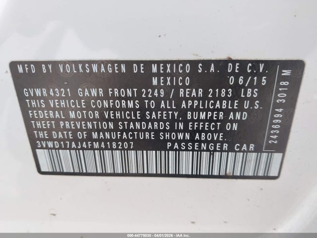 3VWD17AJ4FM418207 Volkswagen Jetta 1.8t Se