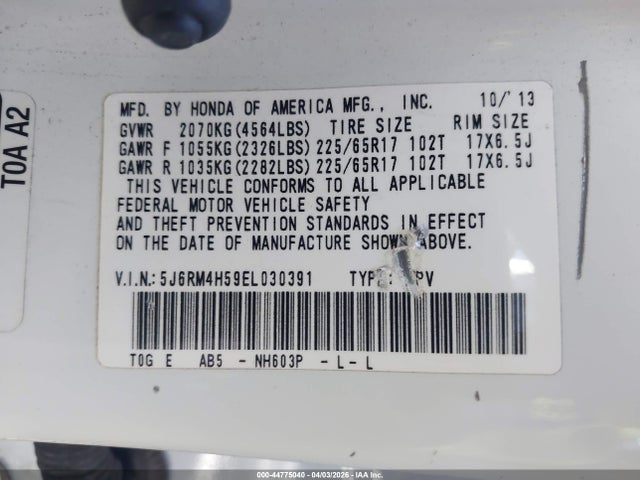 Honda CR-V EX 2014 5J6RM4H59EL030391 Image 9
