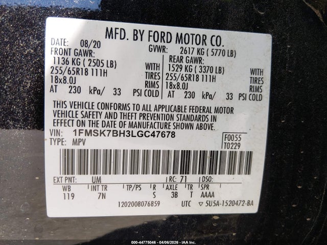 1FMSK7BH3LGC47678 Ford Explorer
