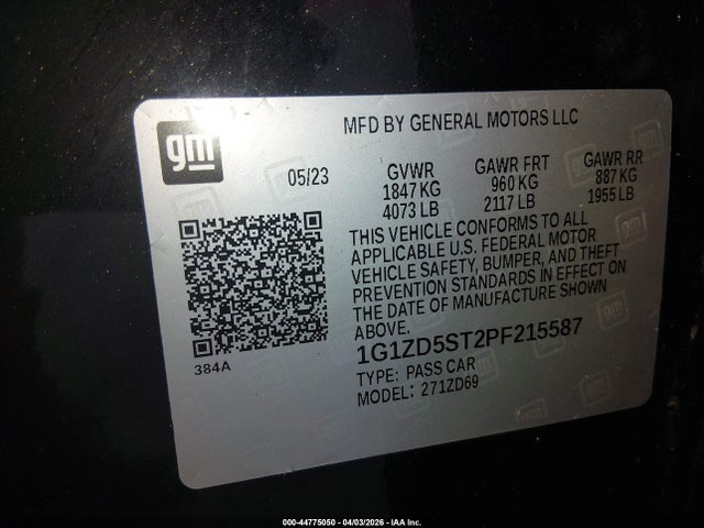 Продаж на аукціоні авто 2023 Chevrolet Malibu Fwd 1lt, vin: 1G1ZD5ST2PF215587, номер лоту: 44775050
