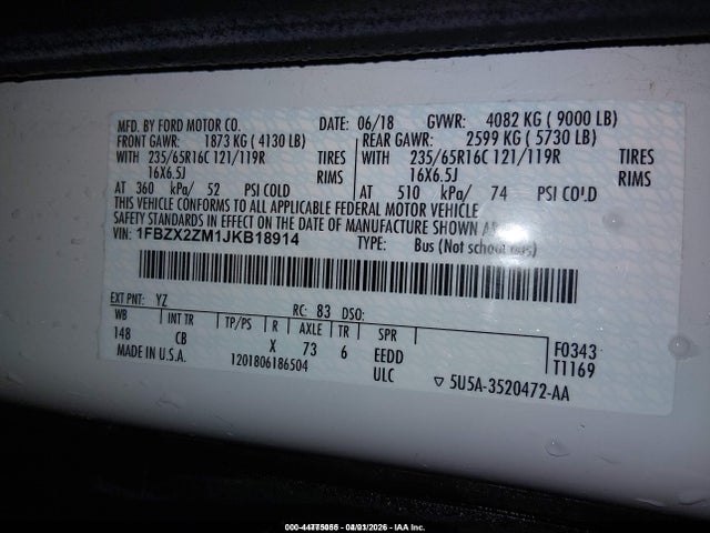 1FBZX2ZM1JKB18914 Ford Transit-350 Xl