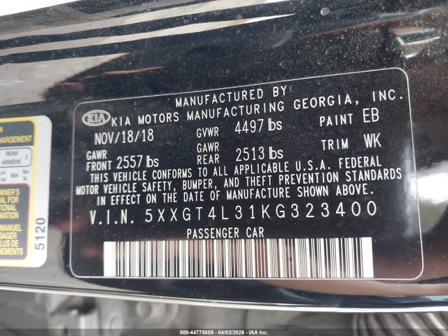 5XXGT4L31KG323400 KIA Optima Lx