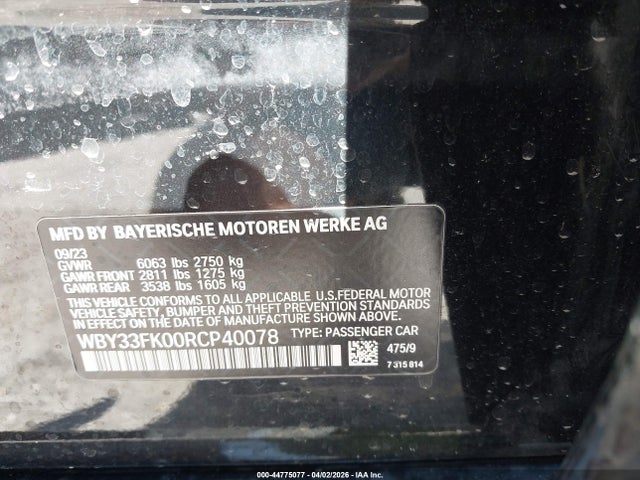 Aukcja sprzedaży 2024 Bmw I5 Edrive40, vin: WBY33FK00RCP40078, numer aukcji: 44775077