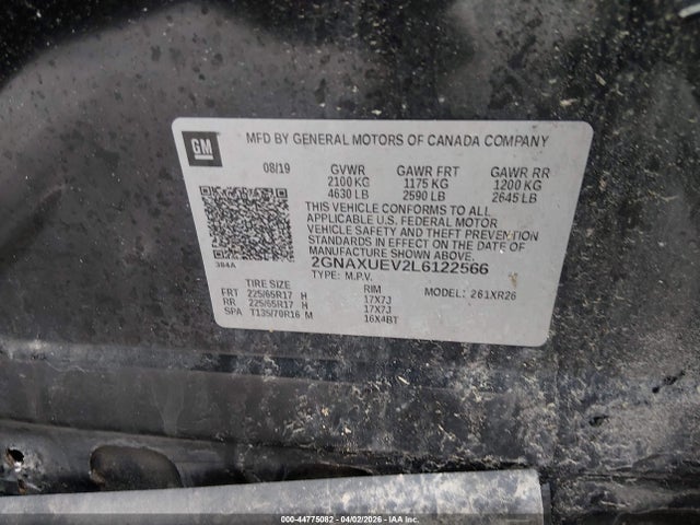 Продаж на аукціоні авто 2020 Chevrolet Equinox Awd Lt 1.5l Turbo, vin: 2GNAXUEV2L6122566, номер лоту: 44775082
