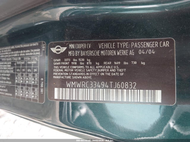 2004 MINI COOPER WMWRC33494TJ60832 Photo 8