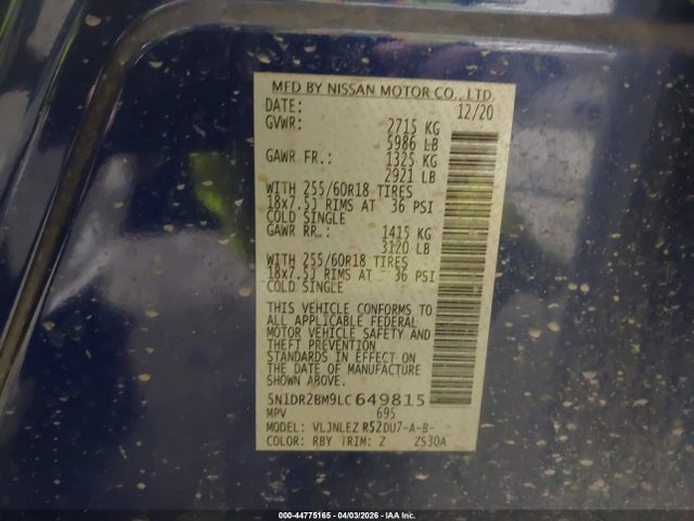 5N1DR2BM9LC649815 Nissan Pathfinder Sv 4wd