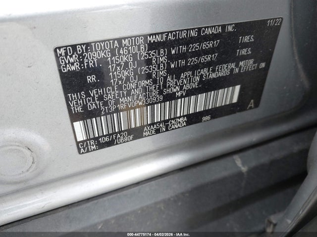 2T3P1RFV0PW330939 Toyota Rav4 Xle
