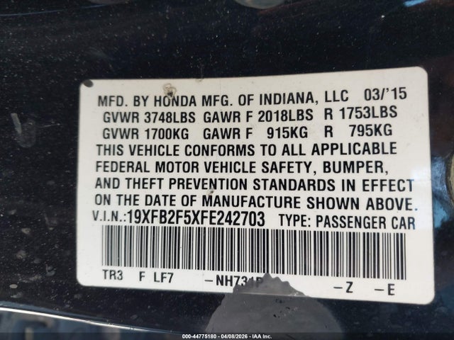 Honda Civic Lx 2015 19XFB2F5XFE242703 Image 9