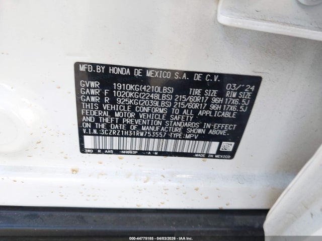 3CZRZ1H31RM753557 Honda Hr-v 2wd Lx