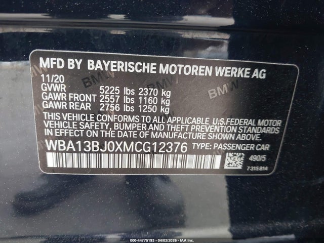 Aukcja sprzedaży 2021 Bmw 530i Xdrive, vin: WBA13BJ0XMCG12376, numer aukcji: 44775193
