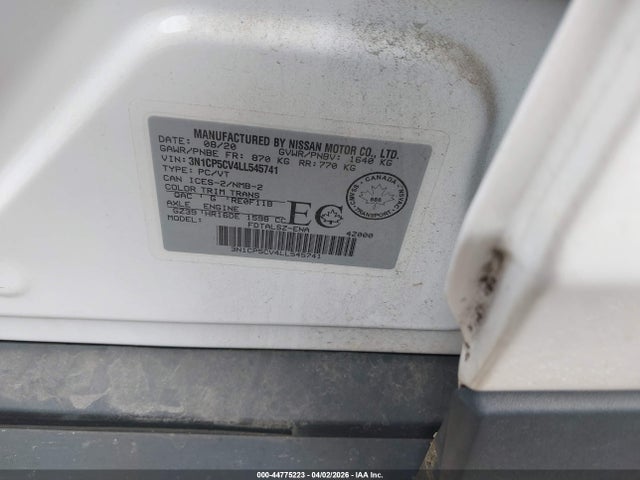 Продаж на аукціоні авто 2020 Nissan Kicks Sv Xtronic Cvt, vin: 3N1CP5CV4LL545741, номер лоту: 44775223