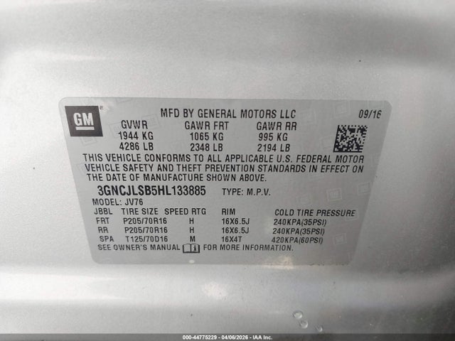 Chevrolet Trax Lt 2017 3GNCJLSB5HL133885 Image 9