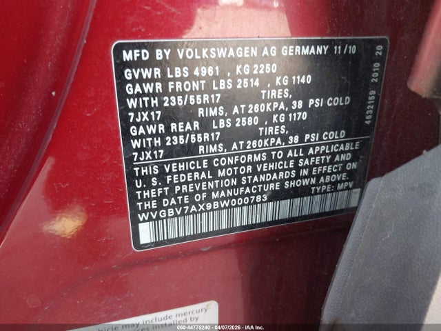 2011 VOLKSWAGEN TIGUAN WVGAV7AX6BW000784 Photo 8