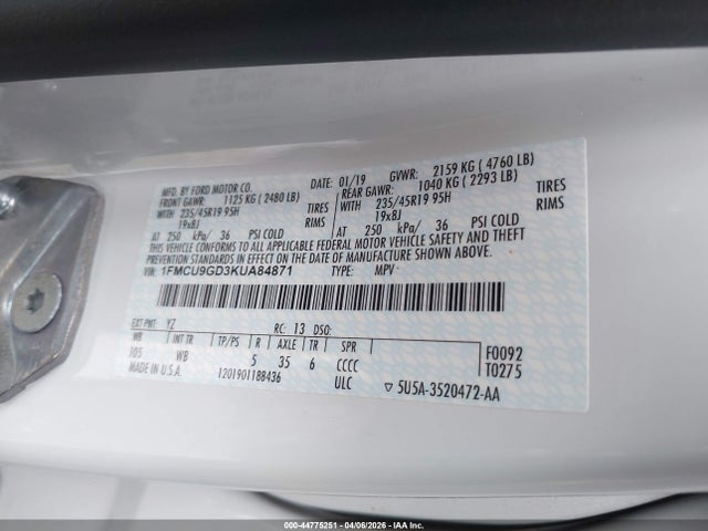 1FMCU9GD3KUA84871 Ford ESCAPE SE