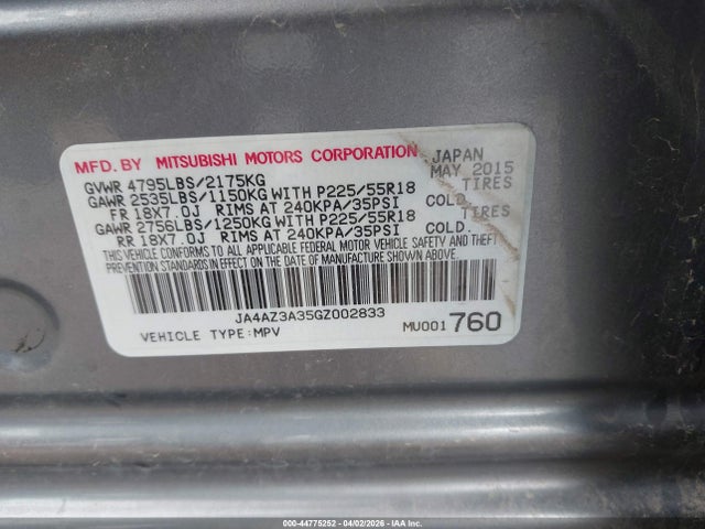 Aukcja sprzedaży 2016 Mitsubishi Outlander Se, vin: JA4AZ3A35GZ002833, numer aukcji: 44775252