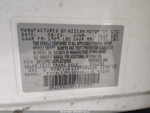 3N1CP5CVXPL572593 Nissan Kicks Sv Xtronic Cvt