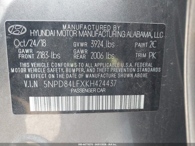 5NPD84LFXKH424437 Hyundai ELANTRA SEL
