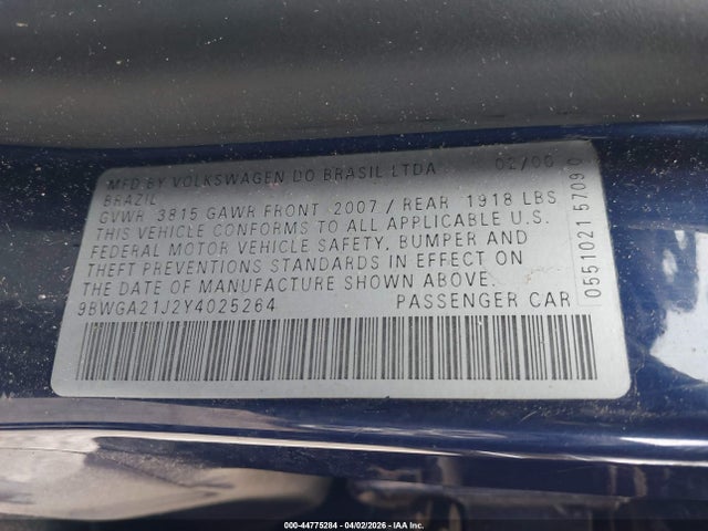 Auction sale of the 2000 Volkswagen Golf Gls, vin: 9BWGA21J2Y4025264, lot number: 44775284