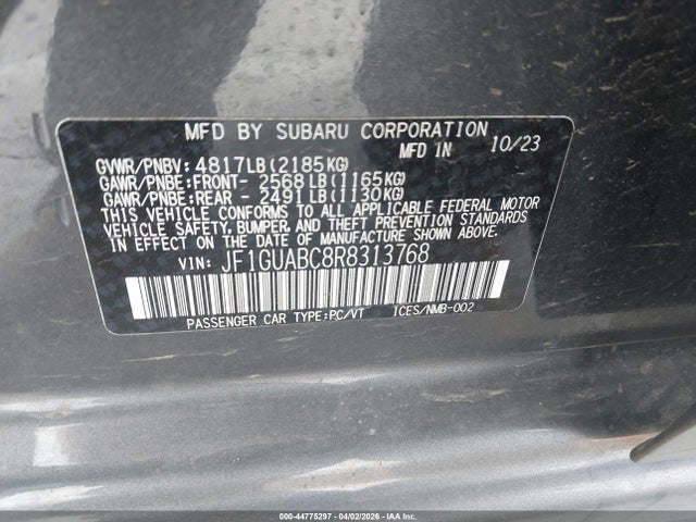 Продажа на аукционе авто 2024 Subaru Impreza Base 5-door, vin: JF1GUABC8R8313768, номер лота: 44775297